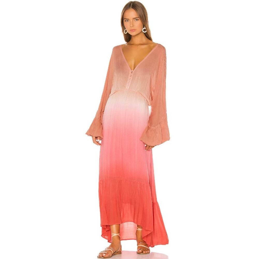 Young Fabulous & Broke Lyla Ombre Maxi Dress‎ XS Pink Boho Balloon Sleeve $163